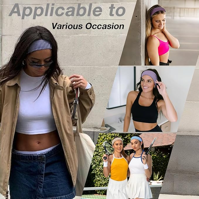 4pcs Headbands for Women Striped Wide Head Bands for Women's Hair Non Slip Wraps Elastic Stretchy Fashion Bandanas Workout Yoga Running Hair Bands for Women's Hair Accessories