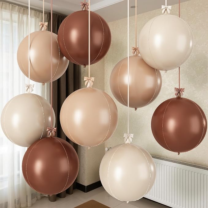 Brown Sand White Round Foil Balloons by Togvu