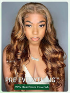 KLAIYI Wear And Go Glueless Wig Bye Bye Knots 13x4 Precut Lace Front Wigs Human Hair Ombre Highlight Blonde Body Wave Wig Pre Bleached Pre Everything Pre Plucked with Baby Hair 3S Ready to Wear 20Inch