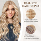 Rich Choices Hair Toppers for Women Real Human Hair 100% Human Remy Toppers NO Bangs with Thinning on Top Clip in Hairpiece 4"x4.7"Lace Base 12 Inch #12P613 Golden Brown Highlights Bleach Blonde