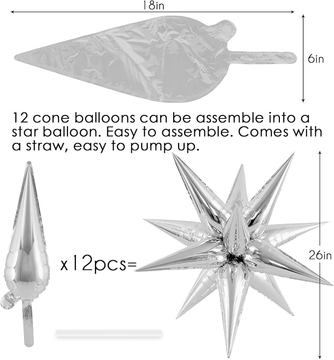 72 Pcs Star Balloons Foil Explosion Balloons Magic 12 Point Star Cone Balloon - Image 6