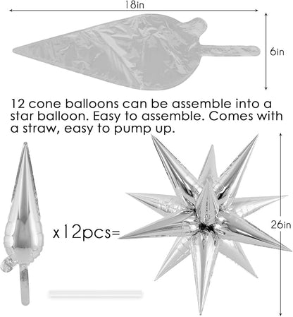 72 Pcs Star Balloons Foil Explosion Balloons Magic 12 Point Star Cone Balloon - Image 6
