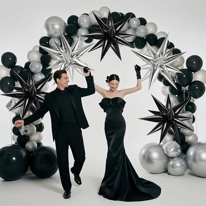 72 PCS Black and Silver Star Balloons, Large 26 Inch Foil Spike Balloons - Image 2