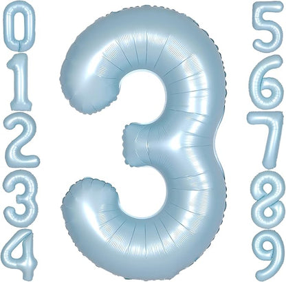 40 Inch Light Blue Number 3 Balloon 0-9 Big Helium Balloons | Large Giant by SULALABOO