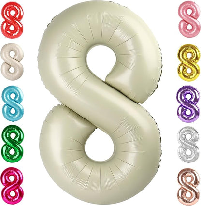 8 Balloon Numbers Birthday Decorations, 40In Cream Balloons by Mluchee