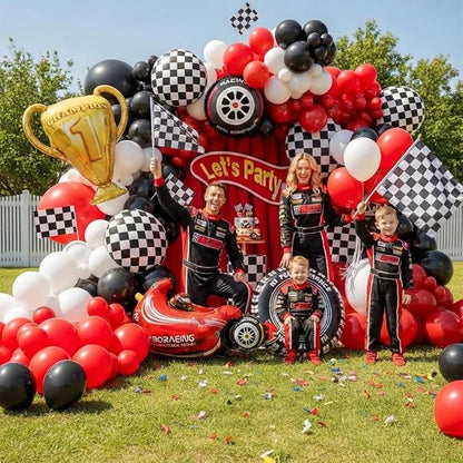 Race Car Balloons Arch Kit -Trophy, Wheels and Red Black White Balloon Garland - Image 6