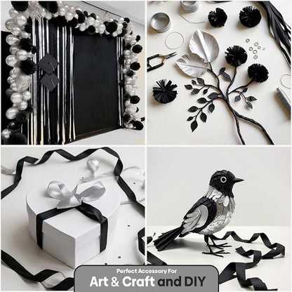 6 Silver Black Crepe Paper Streamers, 492ft Pack of Party Decorations | Each - Image 5