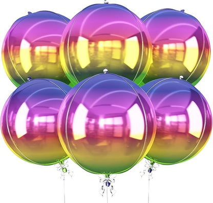 6Pcs Gradient Rainbow Round Foil Balloons, Metallic Multicolor Iridescent Mylar by vibzox