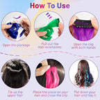 Colored Hair Extensions Curly Wavy Accessories for Girls Women,Multi-colors Party Highlights Clip in Synthetic Rainbow Hairpiece for Kids Christmas Favors Gift(22 PCS Colorful)