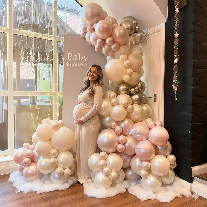 Dusty Pink and Gold Balloon, 12 Inch Double Stuffed Pearl Pastel Blush Pastel - Image 3