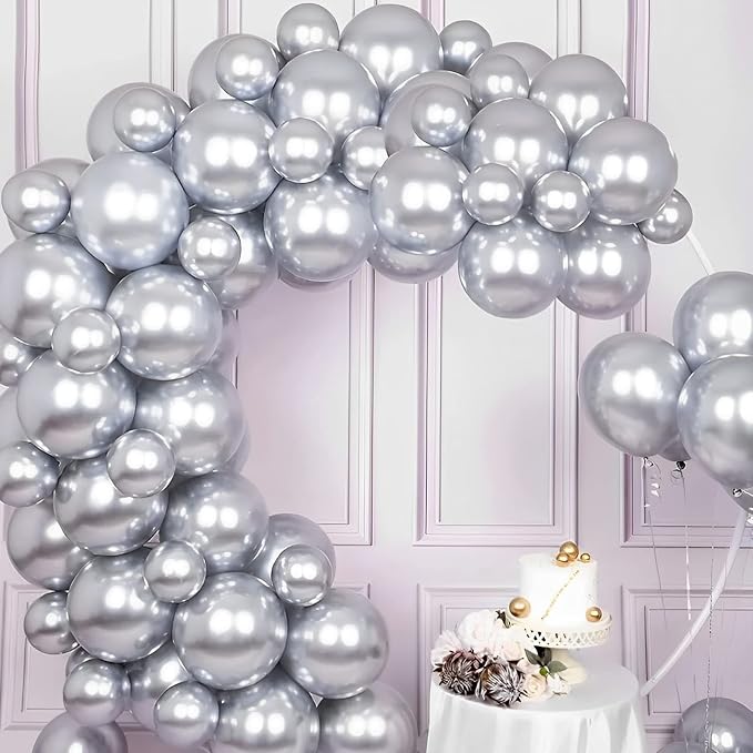 Voircoloria 105pcs Metallic Silver Party Latex Balloons, 12inch | - Image 4