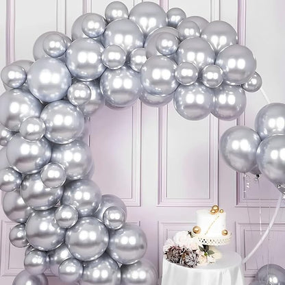 Voircoloria 105pcs Metallic Silver Party Latex Balloons, 12inch | - Image 4