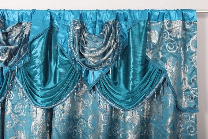 GLORY RUGS Jacquard Luxury Window 2 Panel Set Turquoise Curtain - Image 2