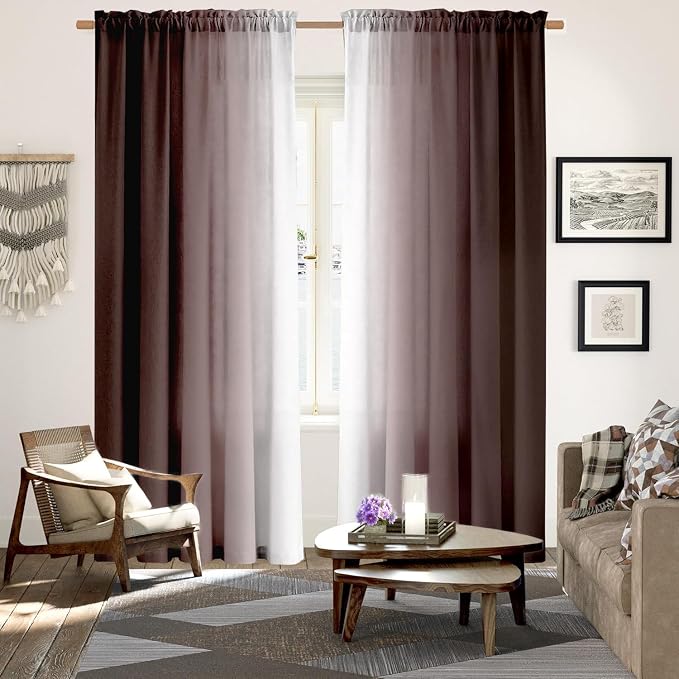 Brown Curtains for Living Room 84 Inch Length Brown White Ombre Curtains 2 - Image 3