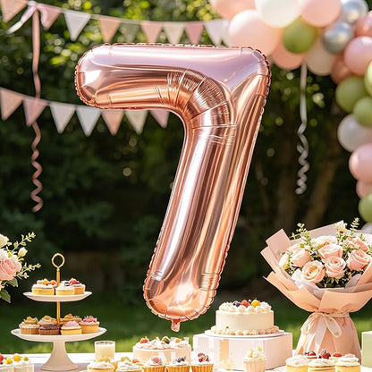 AULE 40 Inch Rose Gold 7 Balloon Number Foil 0-9 Birthday Big Numbers | - Image 5