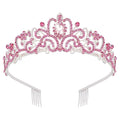 Didder Silver Tiaras and Crowns for Women, Pink Crystal Tiara Crowns For Women Girls Elegant Crown with Combs Princess Crown Tiara Birthday Crowns for Women Bridal Wedding Prom Birthday Party