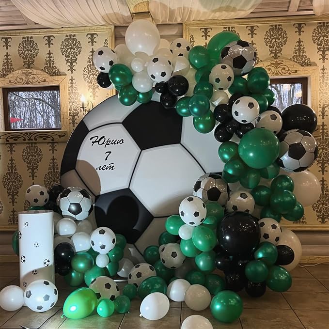 Soccer Balloons, 12 Inch Soccer Printed Balloons Dark Green White Silver Latex - Image 3