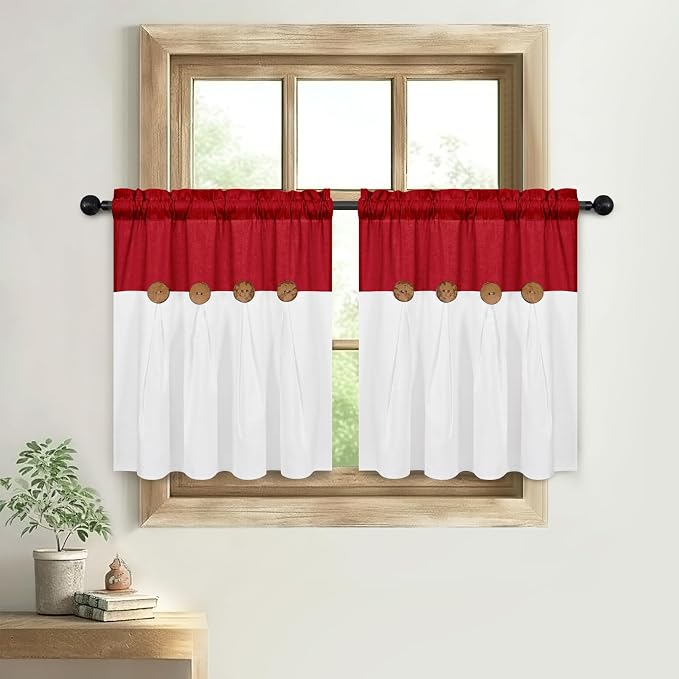 Farmhouse Kitchen Curtains 24 Inch Length, Rustic Cotton Linen Tier Curtain - Image 7
