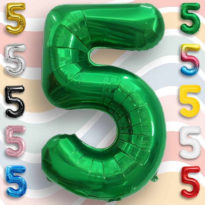 Green Number Balloon 5 Mylar Foil Balloons 32 inch - Image 2