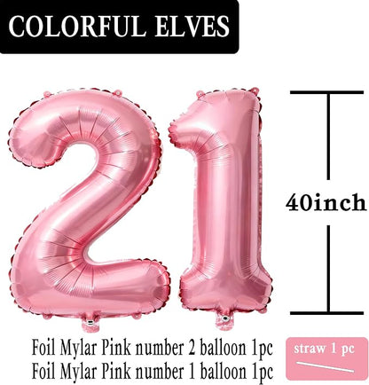 Pink Number 21 Balloons 40 Inch Giant Pink 20 Foil Mylar Balloons - Image 2