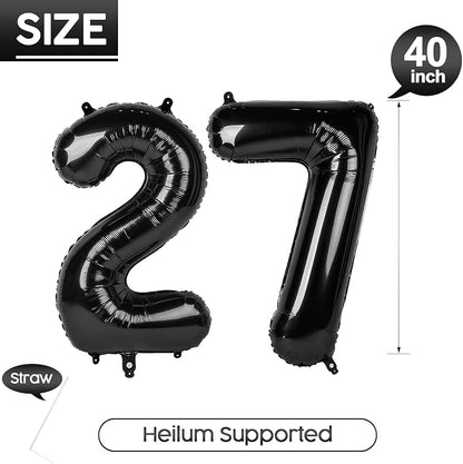27 Balloon - Black Birthday Number Balloons, 40 Inch Decorations Men Women | - Image 5