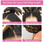 Kinky Curly Half Wig Human Hair 250% Density Ombre Wear Go Glueless Wigs Human Hair Hightlight Blonde Curly 3 In 1 Half Wigs for Women Drawstring Seamless Flip Headband Wig Beginner Friendly 16 Inch