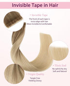 Pinkpearl Invisible Tape in Hair Extensions Human Hair, 20pcs 16inch 45g #8T60 Balayage Ash Brown to Platinum Blonde Injection Tape in Extensions Real Remy Seamless Human Hair Injected