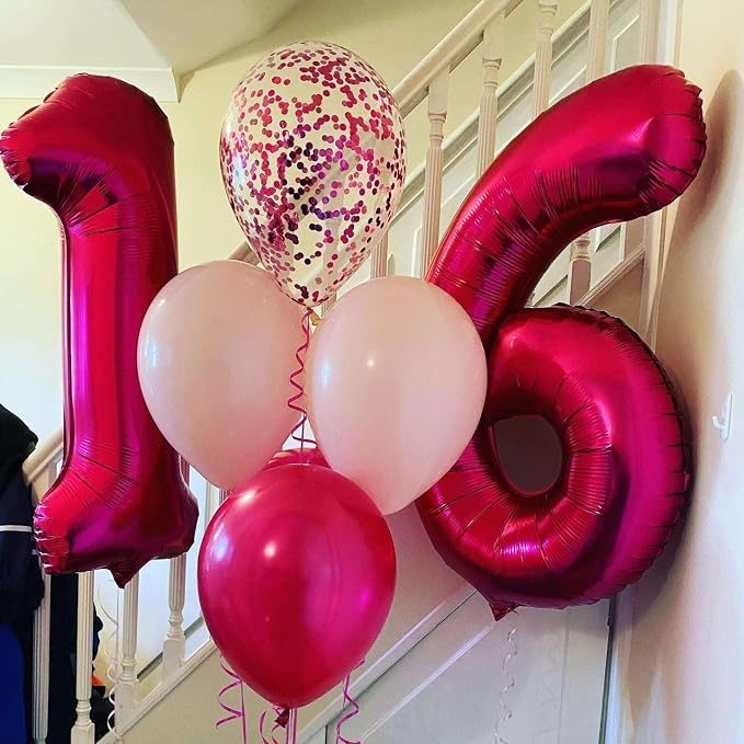 Hot Pink 16 Number Balloons, 40 Inch Giant Number 16 Balloons Foil Mylar Helium - Image 7