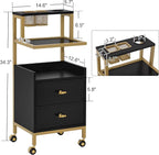 BarberPub Rolling Salon Cart with Storage Drawers, Barber Trolley with Metal Tool Holder & Basket, Beauty Salon Equipment for Hair Stylist 2084 (Black)