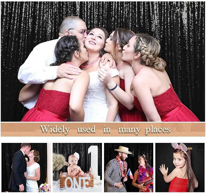 ShinyBeauty Black Backdrops 2 Pieces Sequin Curtains 4FTx7FT Photoshoot - Image 6