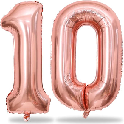 Rose Gold Number 10 Balloons for 10th Birthday Decorations, 40 Inch Rose Gold by Lingqiang