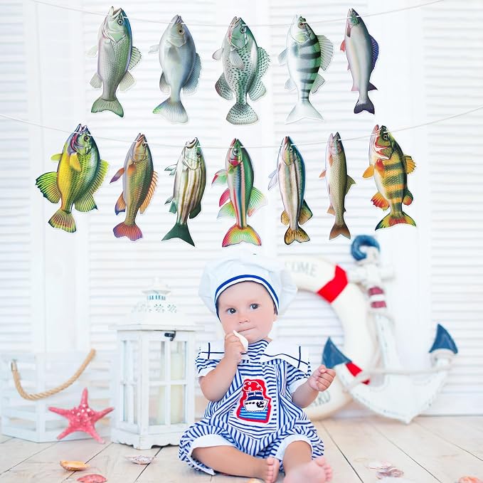 Hooqict Gone Fishing Hanging Banner Garland Fish Birthday Party Banner - Image 6