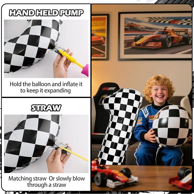 40 Inch Checkered 1 Balloons, Boys Girls Racing Car Track Theme Supplies - Image 3
