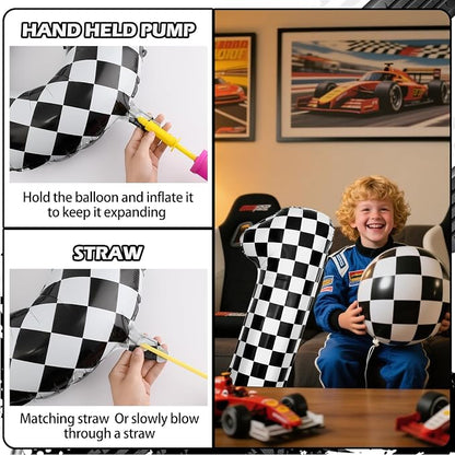 40 Inch Checkered 1 Balloons, Boys Girls Racing Car Track Theme Supplies - Image 3