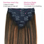 Yaki Straight Clip ins Real Human Hair Extensions For Women Highlight Hair Extensions Yaki Straight Clip in Hair Extensions(26inch,T1BP1B/30)