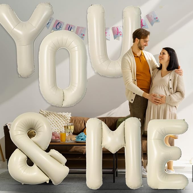 Letter Balloons Beige, 40 Inch Letter And Balloons, Alphabet Name Foil Balloon - Image 4