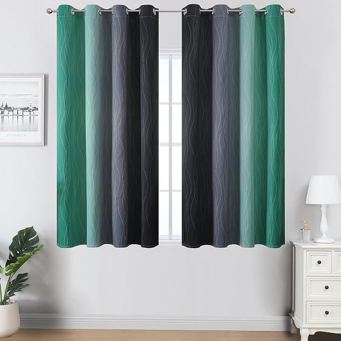 Black and Green Ombre Blackout Curtains 45 Inches Long, Full Room Darkening - Image 2
