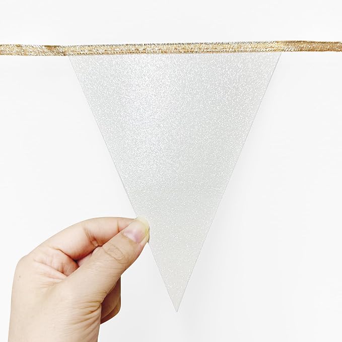 Champagne Gold Beige White Party Pennant Banner Flag Hanging Glitter Paper - Image 7