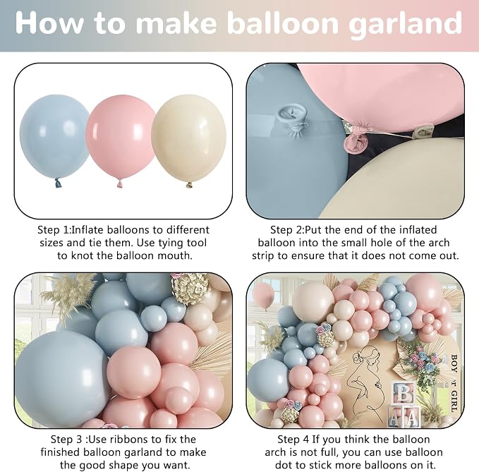 HILAVO Pink and Blue Balloon Arch Kit 133 Pcs Gender Reveal Balloons Garland - Image 7