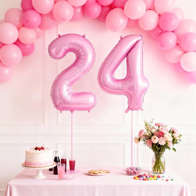 Pink Number 24 Balloons, Big Large Foil Number Balloons, Jumbo Giant Mylar - Image 4