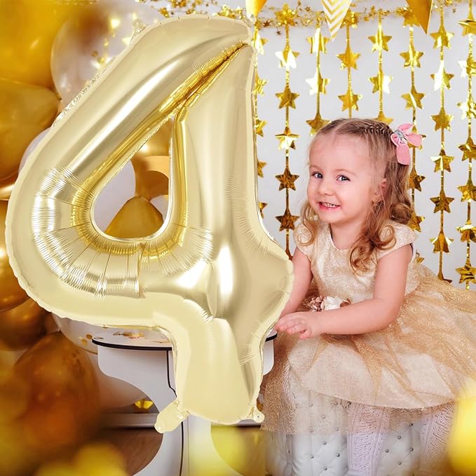 Champagne Gold Large Number 4 Balloon, 40 Inch Light Gold Foil Helium Number - Image 4