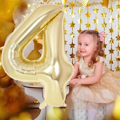 Champagne Gold Large Number 4 Balloon, 40 Inch Light Gold Foil Helium Number - Image 4
