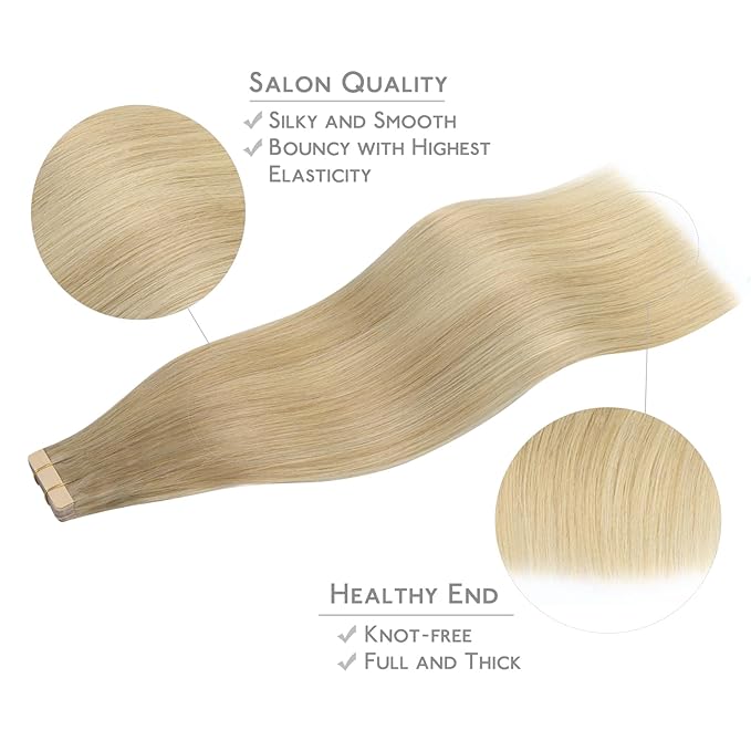 WENNALIFE Tape in Hair Extensions Human Hair, 20pcs 60g 26 inch Balayage Dirty Blonde to White Blonde Remy Hair Extensions Straight Human Hair Tape in Extensions Skin Weft Tape Extensions Human Hair