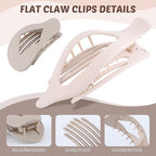 Lourny Flat Hair Clips for Women, French Flat Claw Clips & Duckbill Hair Clips for Thin Hair Lightweight Non-Slip Large Claw Clips for Women 6PCS