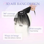 Hairro Clip On Bangs Human Hair Bangs Hair Clip In Bangs 3D 360°Cover Topper With Bangs Wispy Air Bangs Hair Pieces Fake Bangs For Women 8 Inches 10g #01 Dark Black