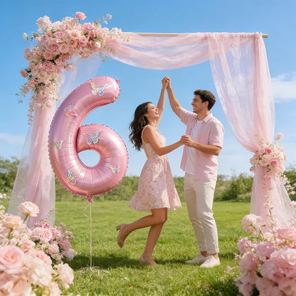 40 Inch Number Balloon Pink Large Mylar Foil Pink Number Balloons and Butterfly - Image 4