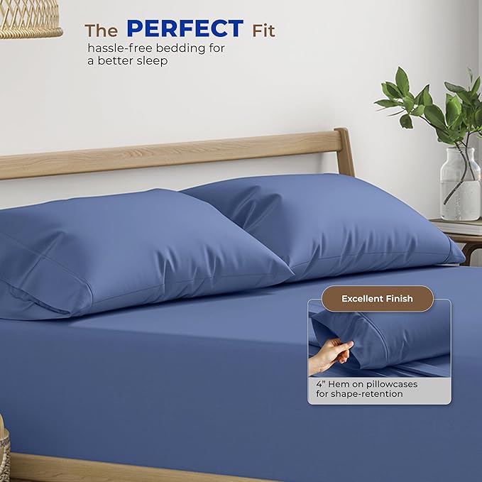 THREAD SPREAD 100% Egyptian Cotton Pillow Cases - 1000 Thread Count Pillow Cases Queen/Standard Size Set of 2, Soft, Breathable Extra Long Staple Sateen Weave Cotton Pillow Cover for Bed - Deep Blue