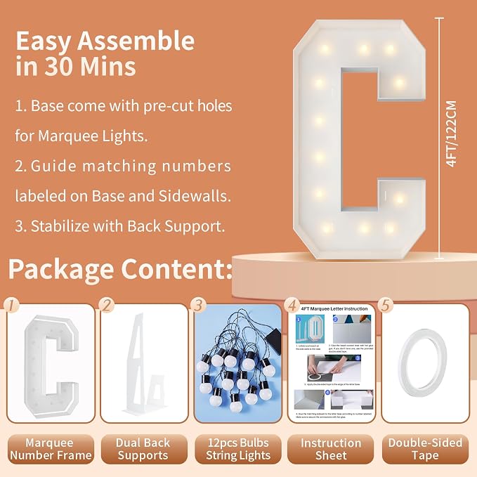 4FT Marquee Light Up Letters, Large Marquee Letters, Mosaic Balloon Frame - Image 5