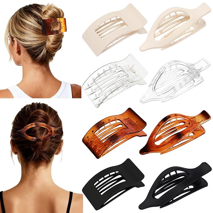 8Pcs French Flat Hair Clips for Women 2 Styles Claw Clips for Girls Matte Flat Hair Claw Clips for Thin and Thick Hair Large Non-slip Strong Hold Hair Accessories for Women (Transparent)