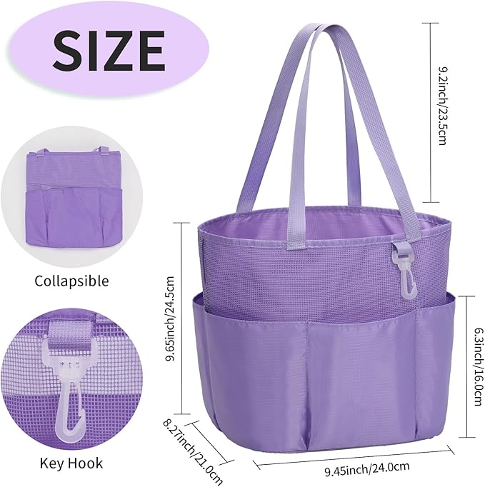 Mesh Shower Caddy Portable, Travel Toiletry Bag for Women Men, Large Capacity Shower Bag Quick Dry Bathroom Bag for Dorm, Gym, Bathroom, Camping, Beach, Swimming, Traveling, Purple